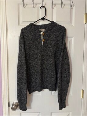 VINTAGE London Fog Heather Crewneck Henley Sweater with Button Placket